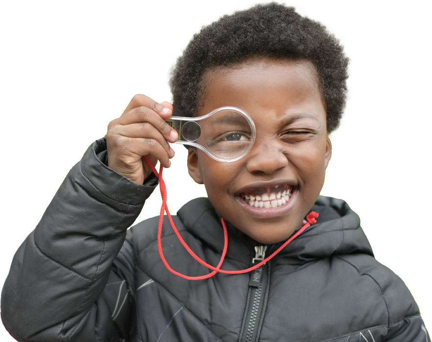 boy with magnifying glass