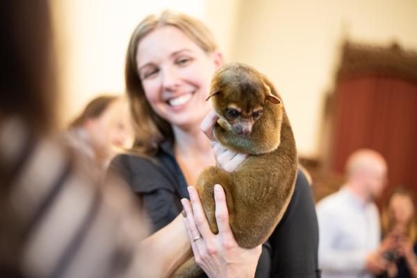 Akron Zoo employee and animal at the Akron Cultural Plan launch; Photo by Aimee Juarez