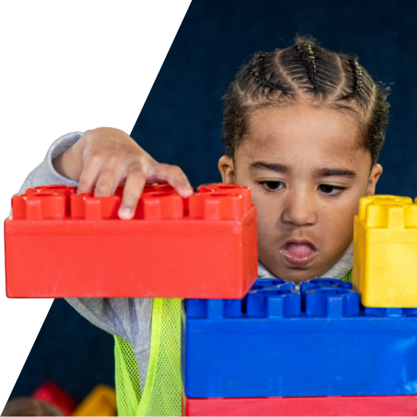 A boy plays with blocks at Akron Children's Museum