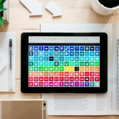 tablet with a bunch of apps